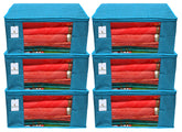 Kuber Industries Hathkadi 6 Piece Cotton Saree Cover, Blue